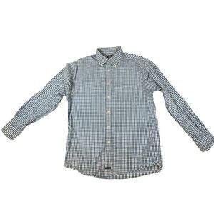 Structure Black White Mens M Dress Shirt Gingham Check Plaid Long Sleeve Vtg